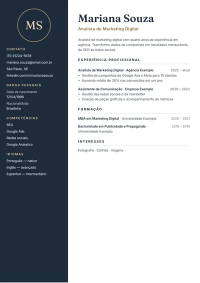 Prévia do modelo de currículo Noite