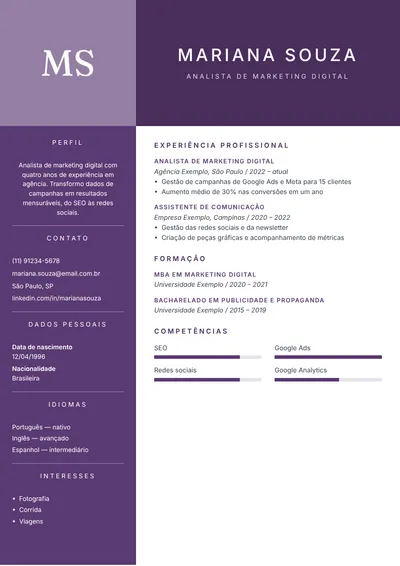 Prévia do modelo de currículo Prestígio