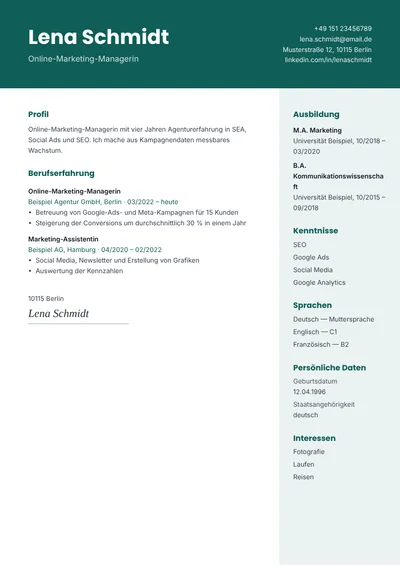 Lebenslauf-Vorlage Banner (ohne Foto)
