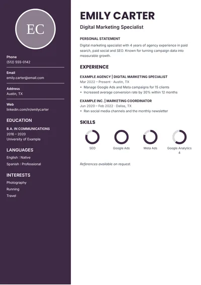 CV template Aubergine