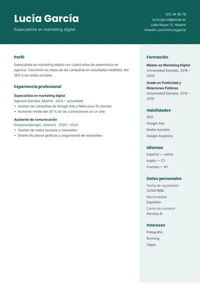 Plantilla de currículum Banda (sin foto)
