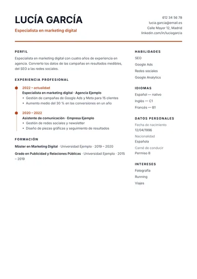 Plantilla de currículum Cronología (sin foto)