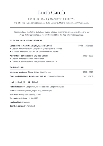 Plantilla de currículum Clásica (sin foto)