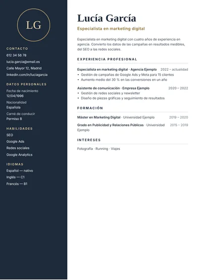 Plantilla de currículum Noche (sin foto)