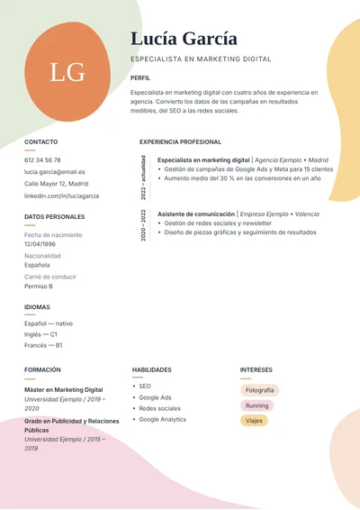 Plantilla de currículum Pétalos (con foto)