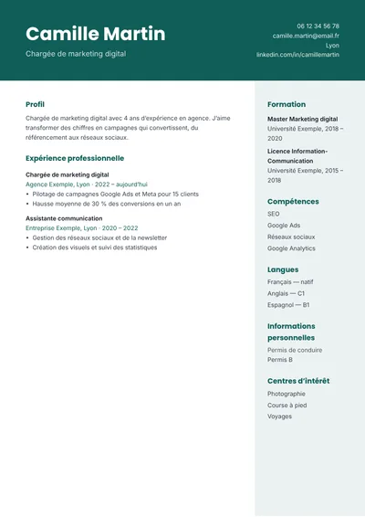 Modèle de CV Bandeau, sans photo