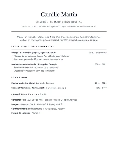Modèle de CV Classique, sans photo