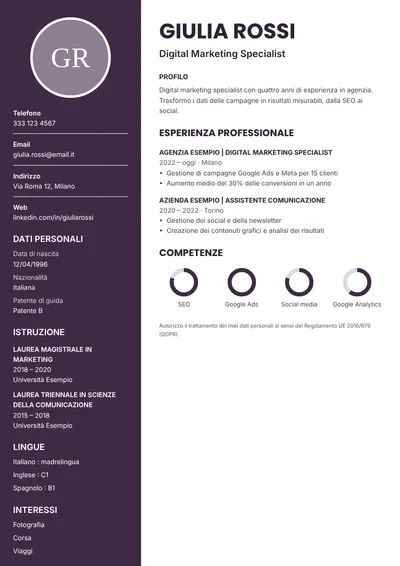 Modello di curriculum Melanzana (con foto)