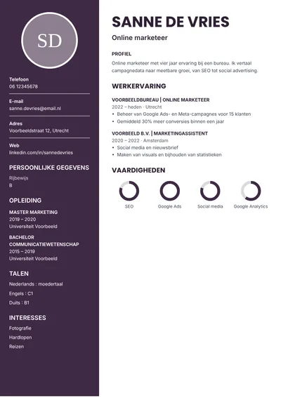 Cv-sjabloon Aubergine (met foto)