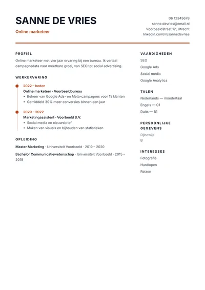Cv-sjabloon Tijdlijn (zonder foto)