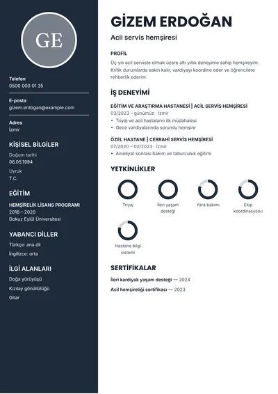 Acil servis hemşiresi CV örneği