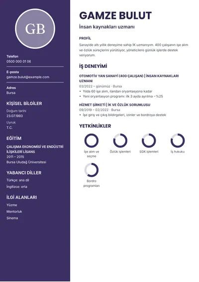 İnsan kaynakları uzmanı CV örneği