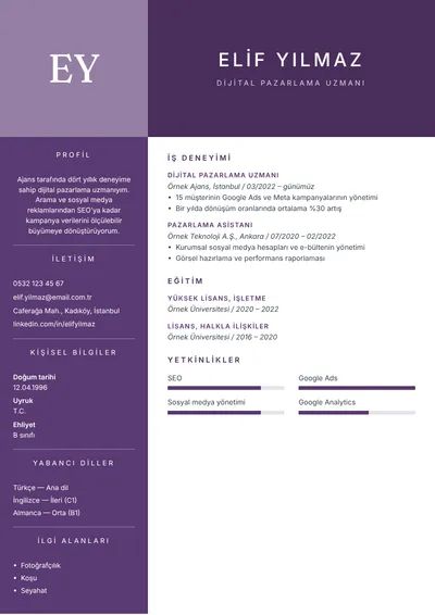 Prestij CV şablonunun önizlemesi